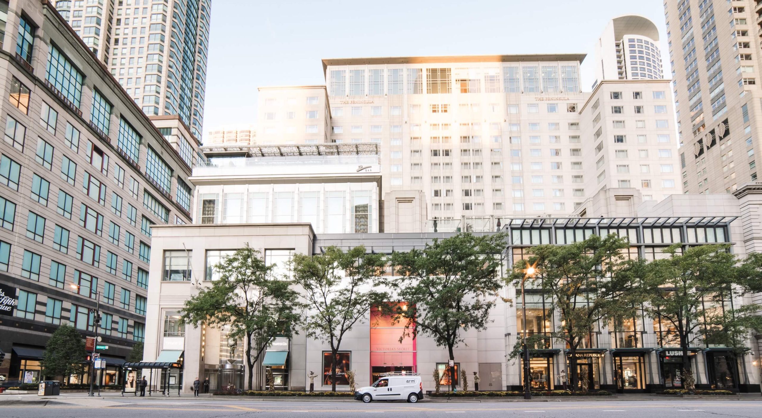 Urban retail street with ARM van